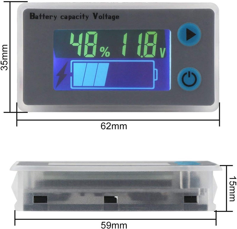 قطعتان مراقب سعة بطارية 10-100V قابل للبرمجة مقياس جهد ودرجة حرارة البطارية 12V 24V 36V 48V شاشة LCD عرض النسبة المئوية مؤشر اختبار كاشف كمية الكهرباء - Image 3