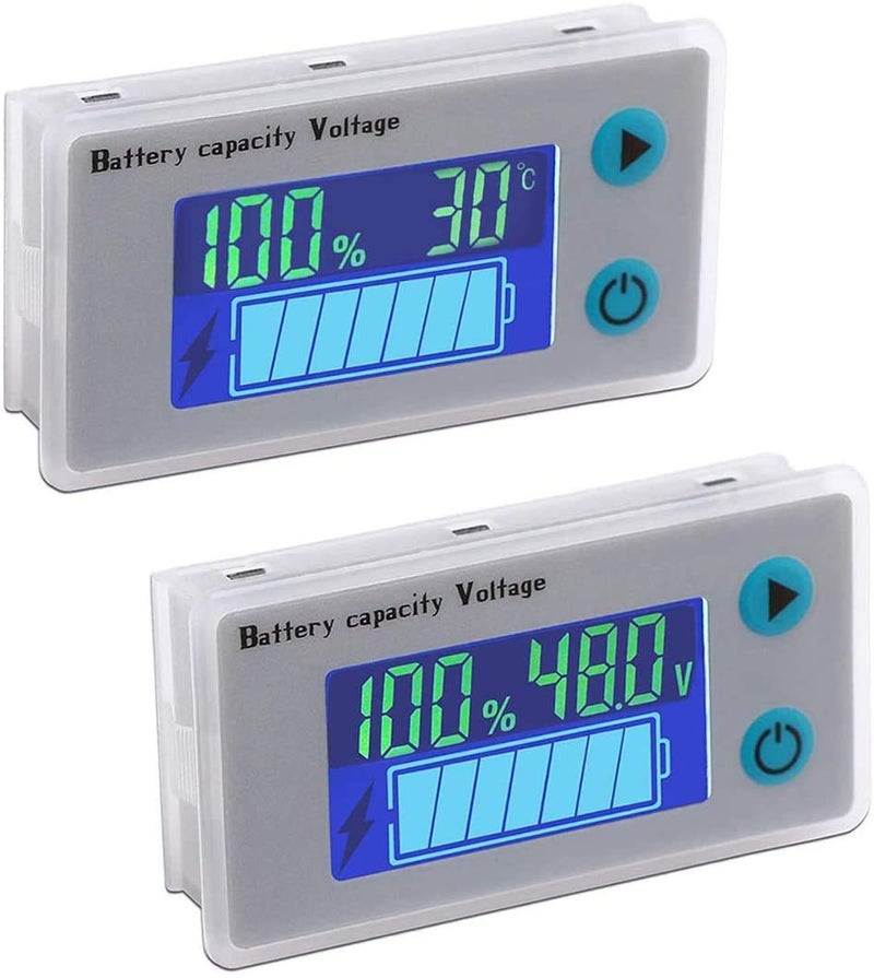 قطعتان مراقب سعة بطارية 10-100V قابل للبرمجة مقياس جهد ودرجة حرارة البطارية 12V 24V 36V 48V شاشة LCD عرض النسبة المئوية مؤشر اختبار كاشف كمية الكهرباء - Image 1