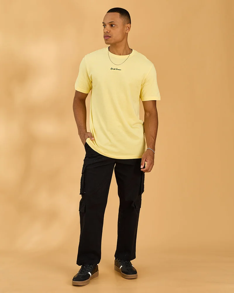 Redtag Men Yellow Printed T Shirt
