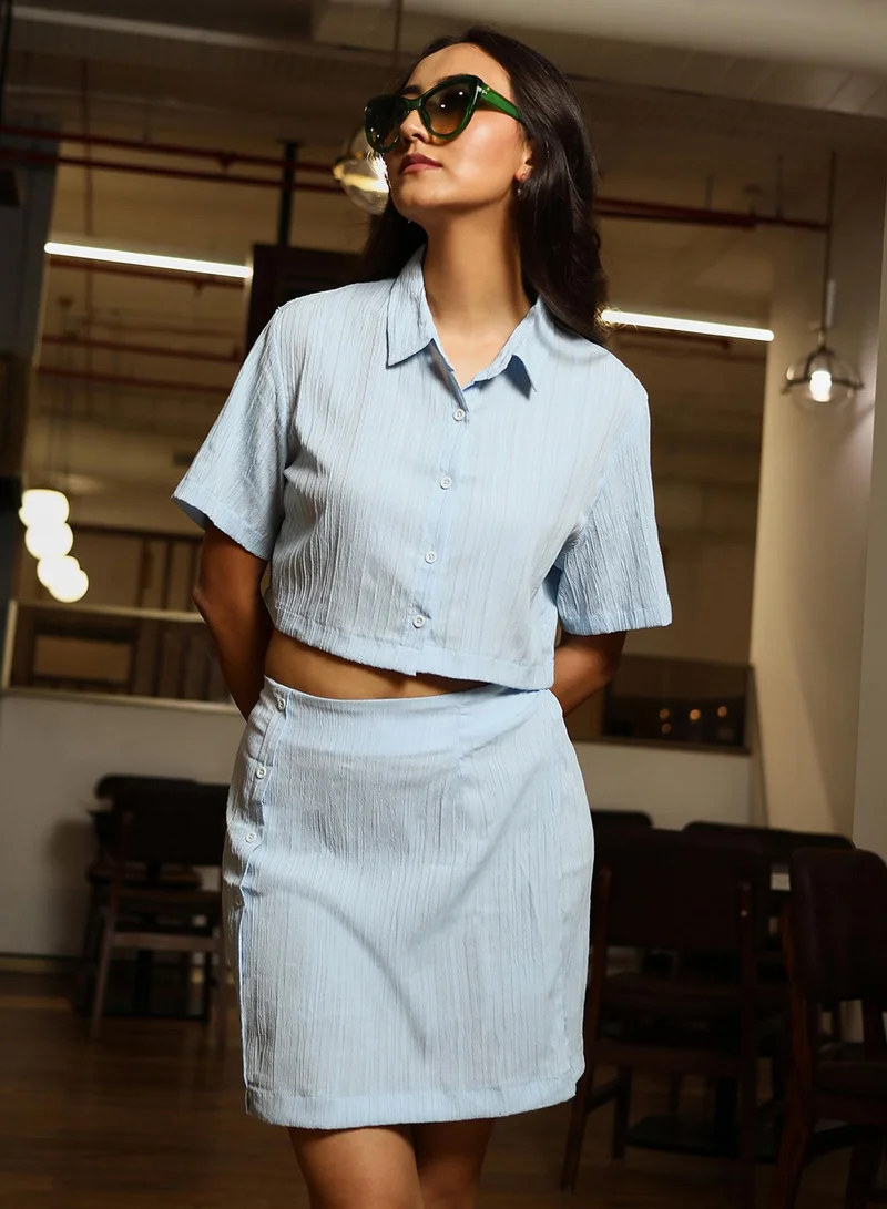PINACOLADA Women's Light Blue Button-Front Co-Ord Set For Casual Wear | Spread Collar | Short Sleeve | Button Closure | Co-Ords Designed With Comfort Fit For Woman & Girls