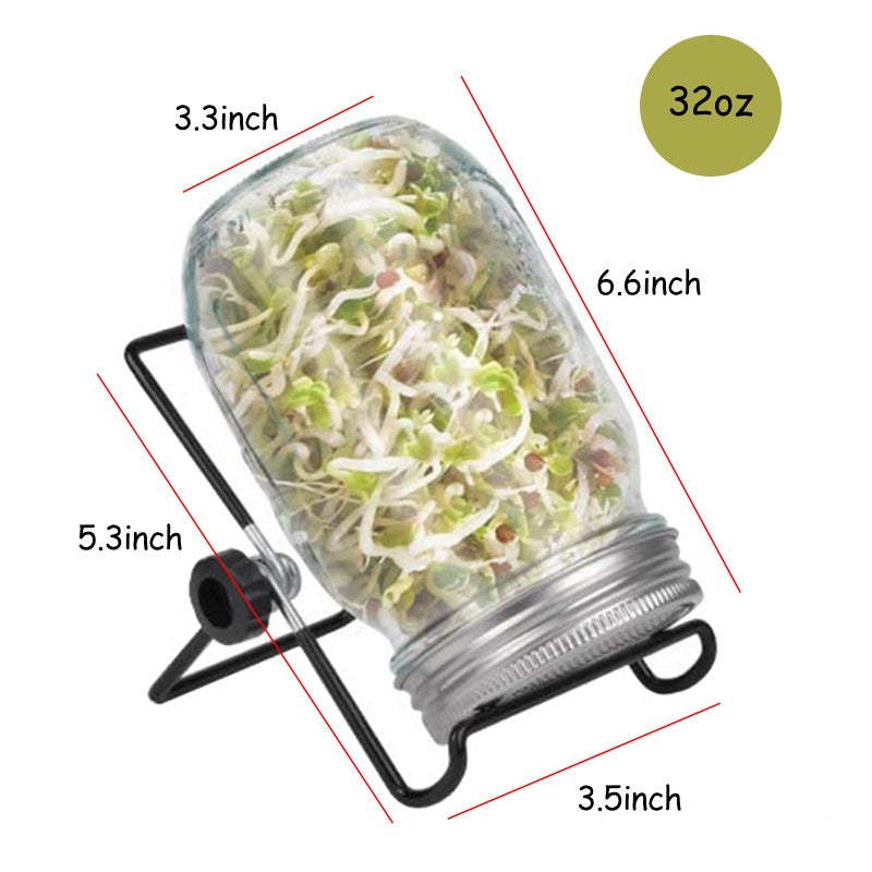 DOUBLE 2 C Sprouting Jar Kit, Wide Mouth Quart Mason Jars with Screen Sprout Lids & Stand, Seeds Germination Growing Kit, Seed Sprouter Set for Growing Organic Broccoli Alfalfa Mung Microgreens Bean (1Pack) - Image 4