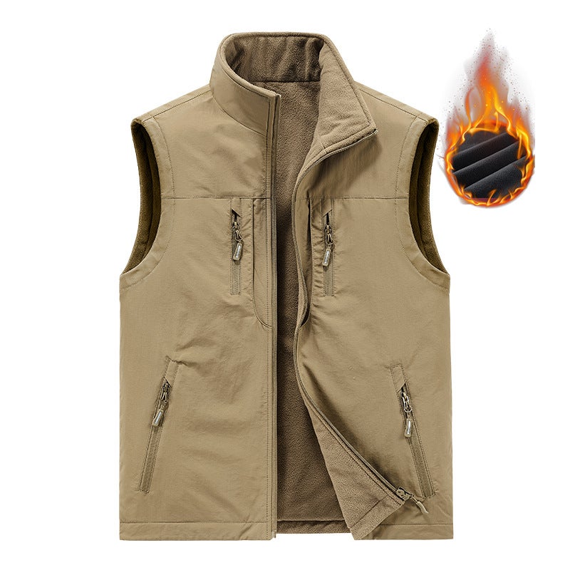 Vest Men'S Casual Middle-Aged Pography Fishing Waistcoat Double-Sided Wear Fleece-Lined Vest Vest Jacket Men - Image 4