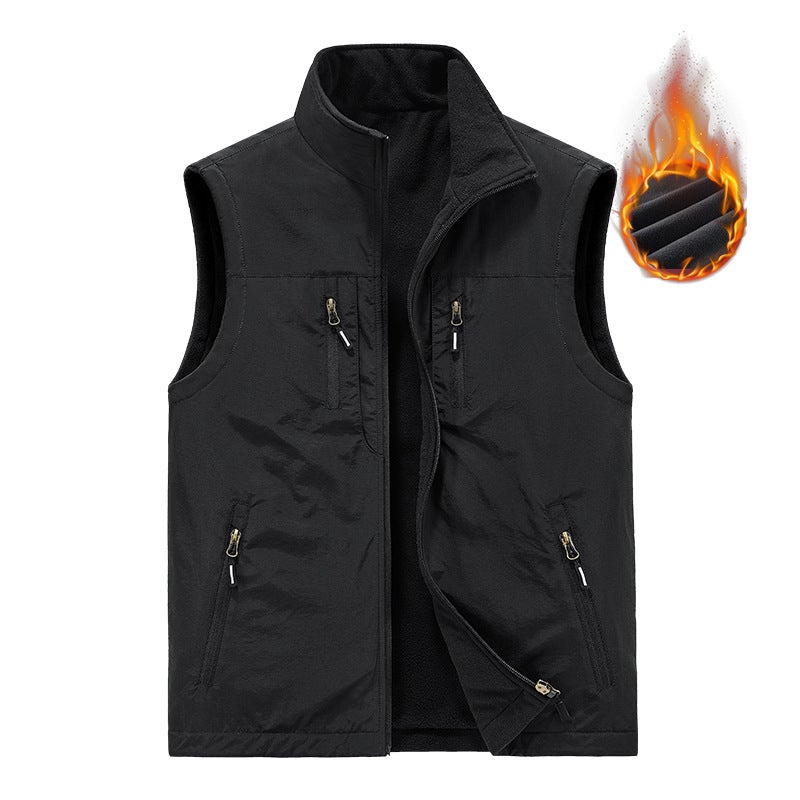 Vest Men'S Casual Middle-Aged Pography Fishing Waistcoat Double-Sided Wear Fleece-Lined Vest Vest Jacket Men - Image 5