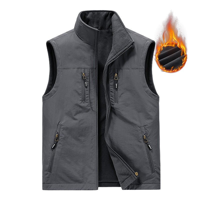 Vest Men'S Casual Middle-Aged Pography Fishing Waistcoat Double-Sided Wear Fleece-Lined Vest Vest Jacket Men - Image 2