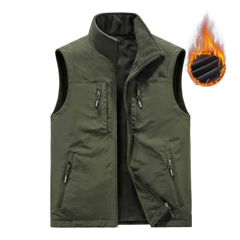 Vest Men'S Casual Middle-Aged Pography Fishing Waistcoat Double-Sided Wear Fleece-Lined Vest Vest Jacket Men - Image 3