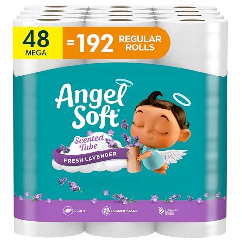 Angel Soft ورق تواليت أنجل سوفت برائحة اللافندر الطازجة - 48 لفة مميزة و192 لفة عادية - ورق تواليت ناعم وقوي - Image 2