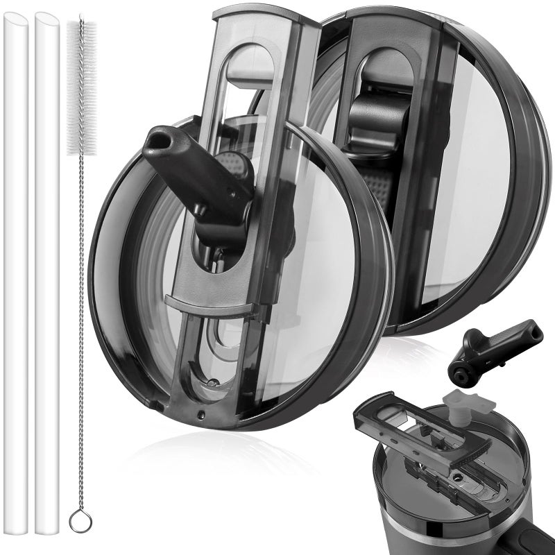 ANTAND 2 Pack Detachable Flip Straw Lid Replacement for 40 oz Stanley Quencher H2.0 & ProTour, Leakproof Spill Proof Lids Straw Cover for Stanley Cup Accessories 40oz, Easy to Clean (Black, Black) - Image 1