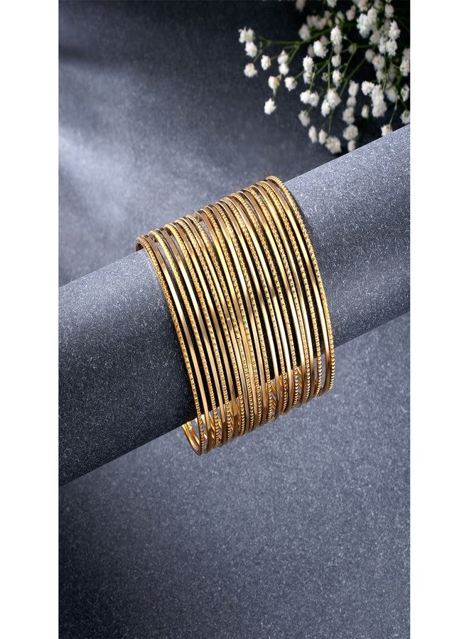 Aheli Gold Plated Metal Bangles Set Ethnic Jewelry Function Wear Gift for Women 2.6 Inch - Image 2