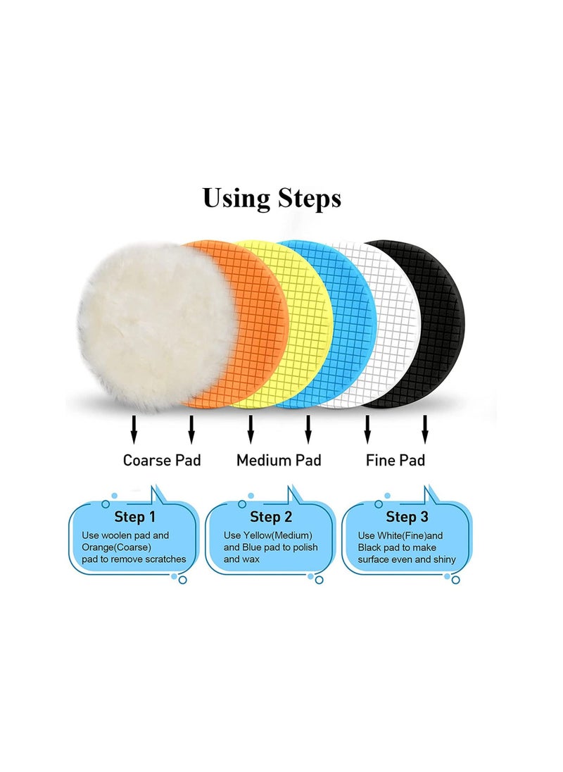 6 Pcs 6 inches 165mm Face for 6 Inch Backing Plate Compound Buffing Sponge and Woolen Pads Cutting Polishing Pad Kit for Car Buffer Polisher, Polishing and Waxing