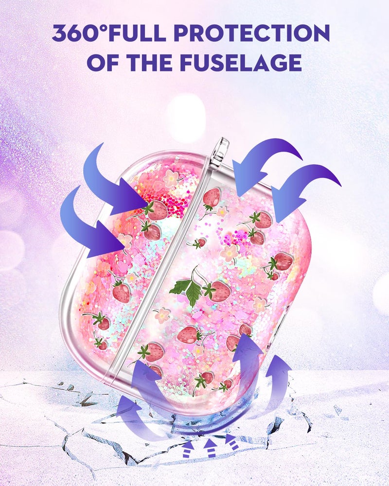 Joyleop for Airpods 4 Case - Cute Girly Quicksand Liquid for Women Girl Pretty Aesthetic Shiny Bling Stylish Strawberry Design Protective Case for Airpods 4th Generation 2024 Cover with Keychian - Image 4