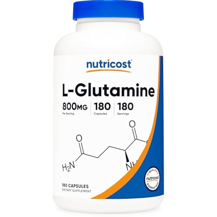 Nutricost L-Glutamine 800mg, 180 Capsules - Gluten Free, Non-GMO - Image 1