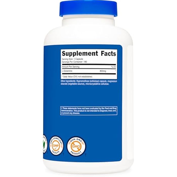 Nutricost L-Glutamine 800mg, 180 Capsules - Gluten Free, Non-GMO - Image 5