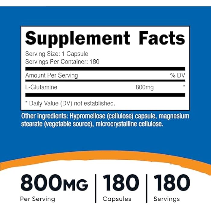 Nutricost L-Glutamine 800mg, 180 Capsules - Gluten Free, Non-GMO - Image 2