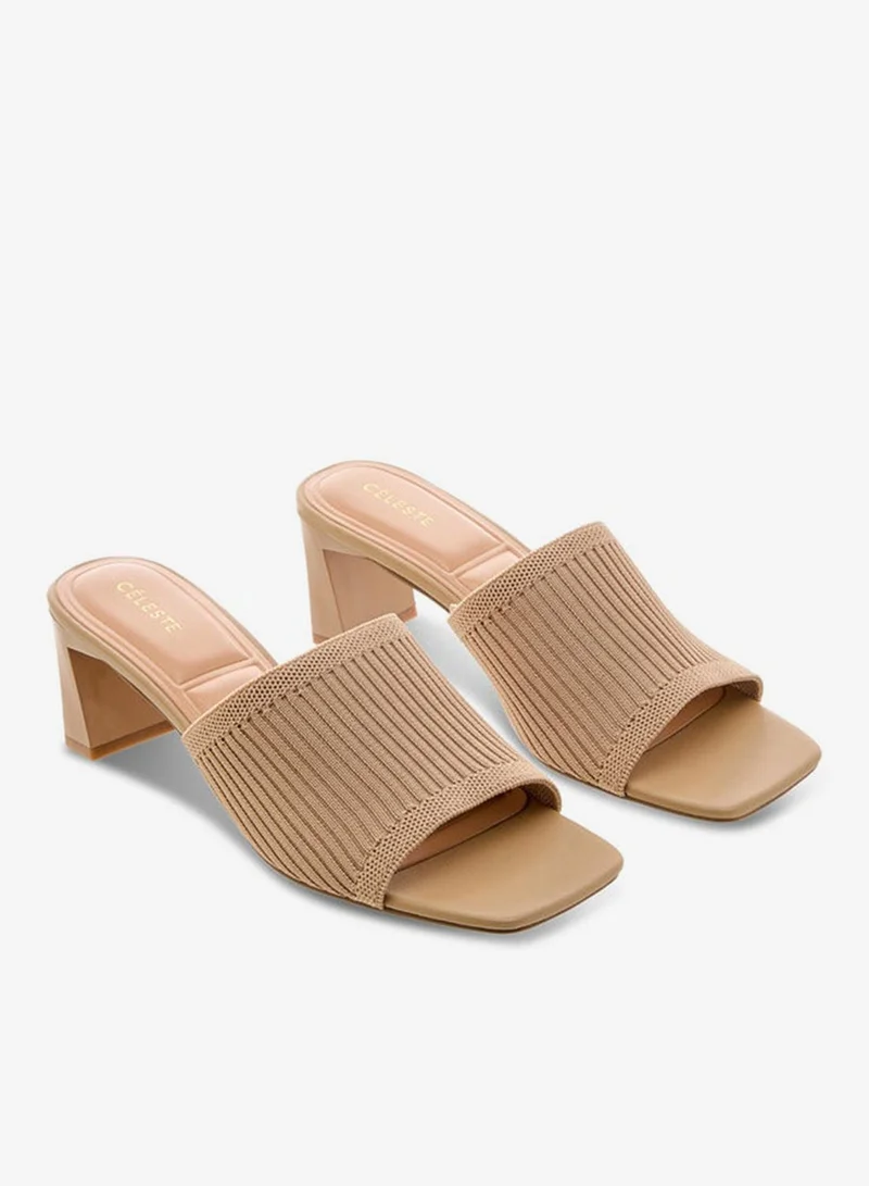 سيليست صنادل نسائية سهلة الارتداء بكعب عريض وملمس مميز