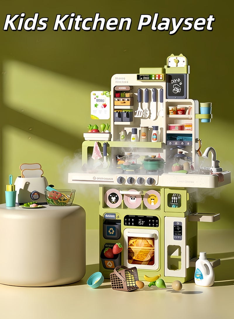 شو وو مجموعة مطبخ للأطفال، مجموعة ألعاب مطبخ تفاعلية للأطفال مع أضواء وأصوات، مجموعة ألعاب طعام للأطفال الصغار للتظاهر بالطبخ، مجموعة لعب مع تأثير البخار، موقد طبخ، بخاخ حوض، ملحقات فواكه وخضراوات لألعاب طعام الأطفال للأولاد والبنات الصغار من سن 3 إلى 6 سنوات - Image 1