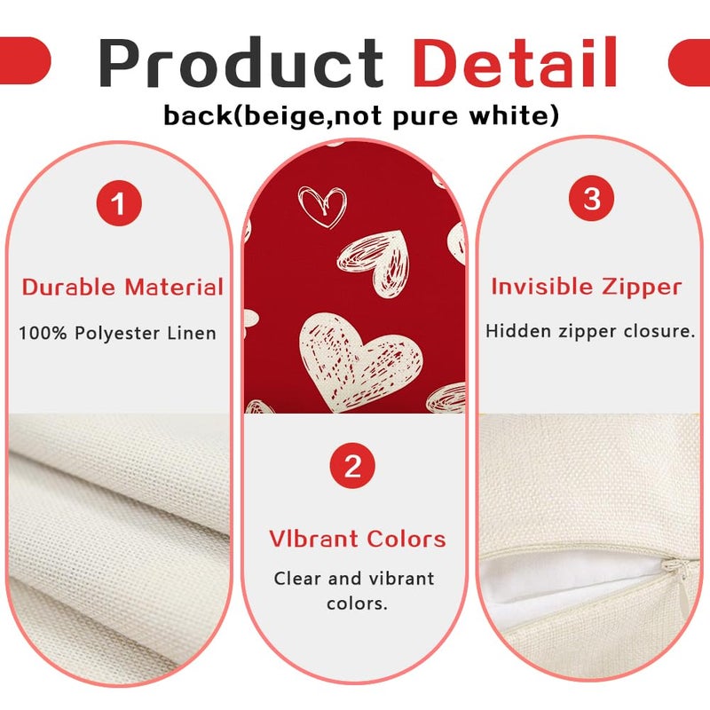 RABUSOFA Valentines Love Heart Pillow Covers 18x18 Inch Set of 2, Red White Outdoor Romantic Holiday Party Cushion Cases Valentine Decoration for The Home Sofa Couch Indoor (Red, 18" x 18") - Image 3