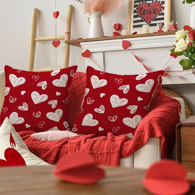 RABUSOFA Valentines Love Heart Pillow Covers 18x18 Inch Set of 2, Red White Outdoor Romantic Holiday Party Cushion Cases Valentine Decoration for The Home Sofa Couch Indoor (Red, 18" x 18") - Image 5