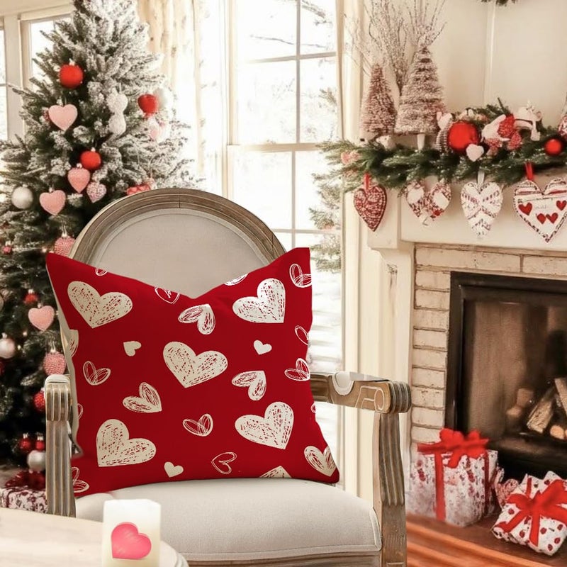 RABUSOFA Valentines Love Heart Pillow Covers 18x18 Inch Set of 2, Red White Outdoor Romantic Holiday Party Cushion Cases Valentine Decoration for The Home Sofa Couch Indoor (Red, 18" x 18") - Image 2