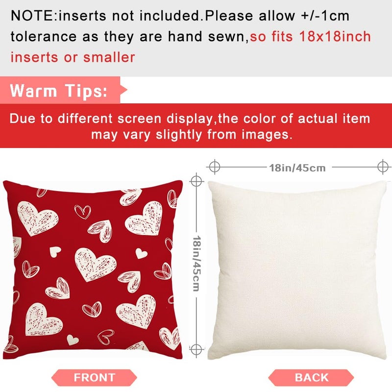 RABUSOFA Valentines Love Heart Pillow Covers 18x18 Inch Set of 2, Red White Outdoor Romantic Holiday Party Cushion Cases Valentine Decoration for The Home Sofa Couch Indoor (Red, 18" x 18") - Image 4