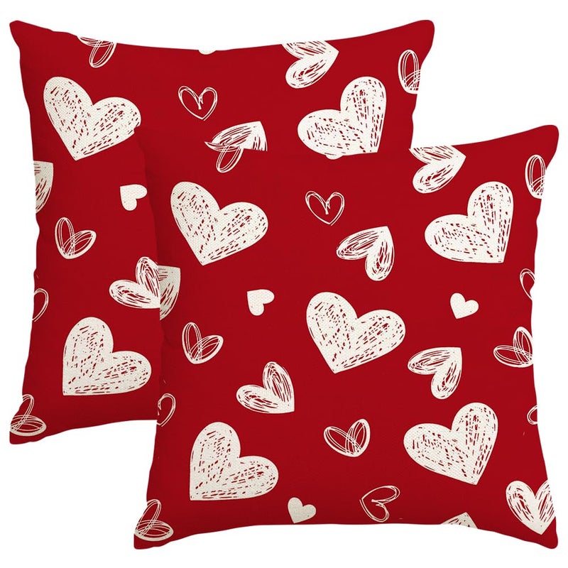 RABUSOFA Valentines Love Heart Pillow Covers 18x18 Inch Set of 2, Red White Outdoor Romantic Holiday Party Cushion Cases Valentine Decoration for The Home Sofa Couch Indoor (Red, 18" x 18") - Image 1