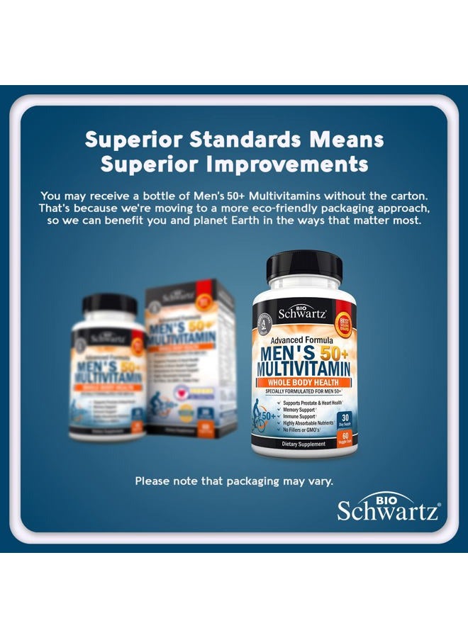 BioSchwartz Once Daily Multivitamin for Men 50 and Over - Supplement for Heart Health Support - with Zinc, A, B, C, D3, E Vitamins - for Memory & Brain Health Support - Designed for Whole Body Health - 60 Count  - Image 2