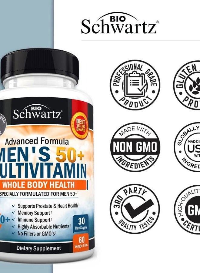 BioSchwartz Once Daily Multivitamin for Men 50 and Over - Supplement for Heart Health Support - with Zinc, A, B, C, D3, E Vitamins - for Memory & Brain Health Support - Designed for Whole Body Health - 60 Count  - Image 5