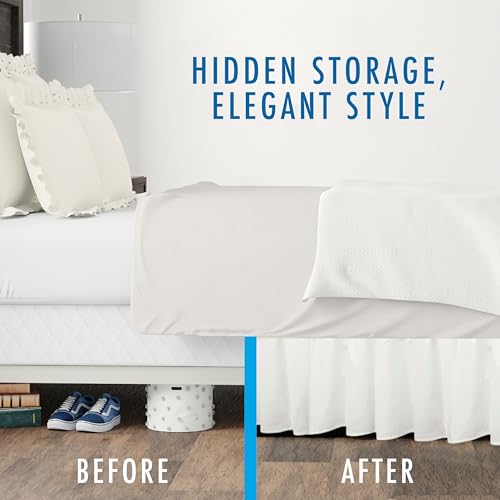 Fresh Ideas Bedding Ruffled Bed Skirt, Classic 14” Drop Length, Gathered Styling, Cali King, White - Image 4