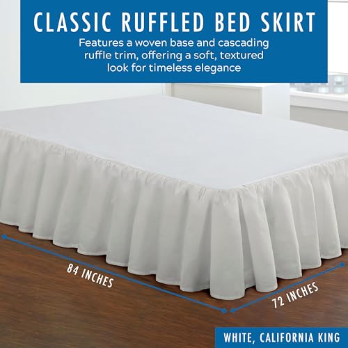 Fresh Ideas Bedding Ruffled Bed Skirt, Classic 14” Drop Length, Gathered Styling, Cali King, White - Image 2