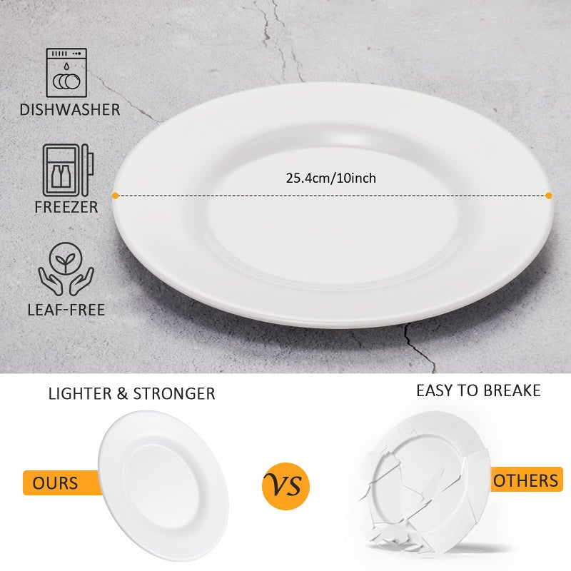 HSDT Melamine Dinner Plates Round Wide Side  Deep Plate White 10 Inches Set of 6 PYW-10-06 - Image 2