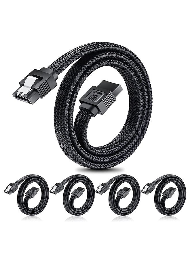 SATA III Cable, 6Gbps Straight HDD SDD Data Cable, SATA 3.0 Nylon Braided Cable with Locking Latch for SATA HDD, SSD, CD Driver, CD Writer 5 PACKS 