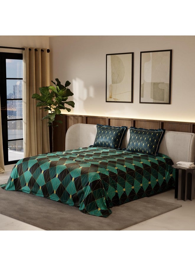 Stoa Paris Satin King Size Bedsheet with 2 Pillow Covers, 300TC Premium Bedding Set, Aesthetic Bedsheets, Ultimate Comfort, Wedding Gift for Couples, Lumiere - Emerald Celebration - Image 1