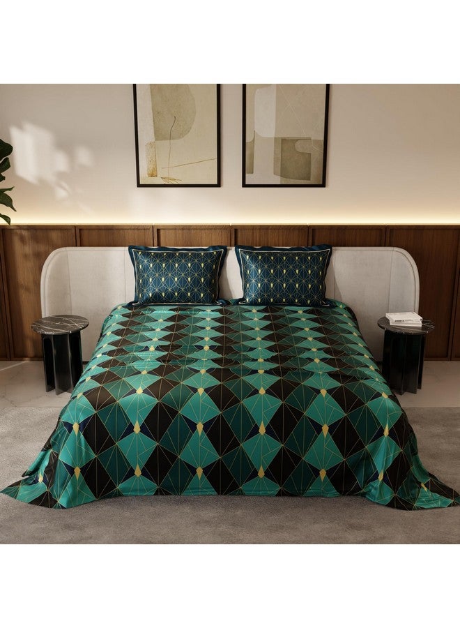 Stoa Paris Satin King Size Bedsheet with 2 Pillow Covers, 300TC Premium Bedding Set, Aesthetic Bedsheets, Ultimate Comfort, Wedding Gift for Couples, Lumiere - Emerald Celebration - Image 3