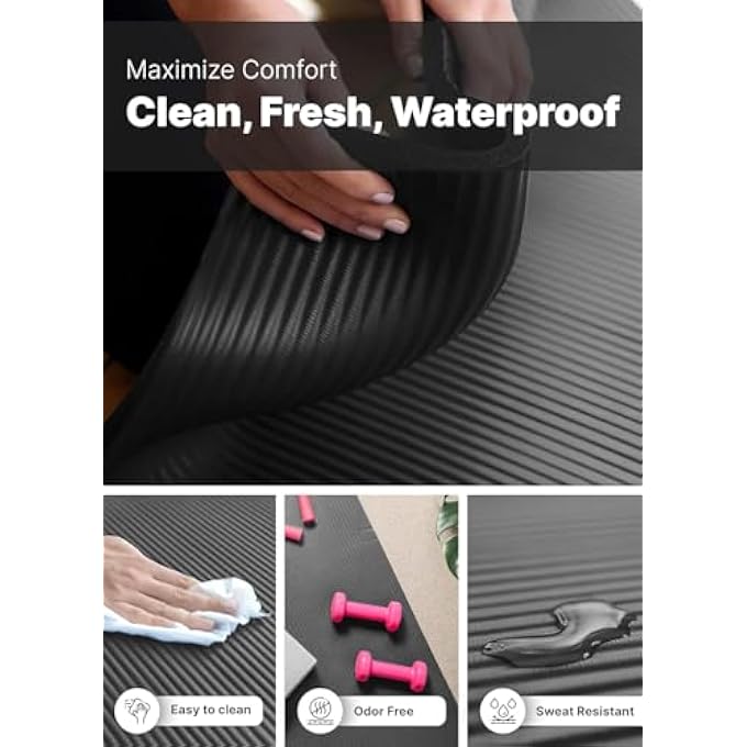 ROMIX Yoga Mat 10Mm Extra Thick Non-Slip Unisex Exercise Mat 180X60Cm, Multi-Purpose Nbr Foam Fitness Mat With Carry Bag & Strap For Yoga, Pilates, Stretching, Gymnastics, Meditation & Home Workout (Black) - Image 4