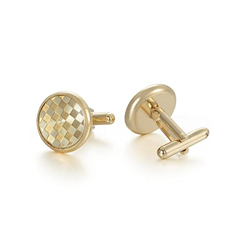 UJOY Men's Cufflinks - Gold Plated, Chessboard Design, Round Shape, Suitable for Business Wedding Dinner Formal Dress, with Gift Box - Image 1