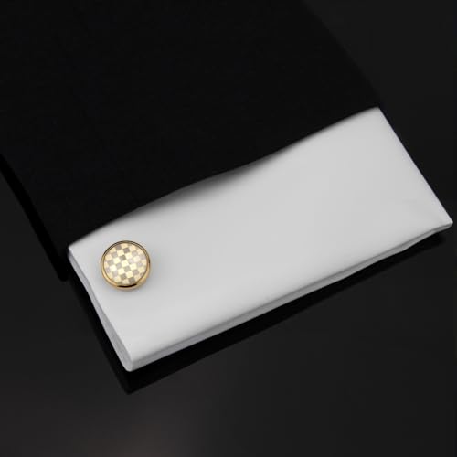 UJOY Men's Cufflinks - Gold Plated, Chessboard Design, Round Shape, Suitable for Business Wedding Dinner Formal Dress, with Gift Box - Image 5