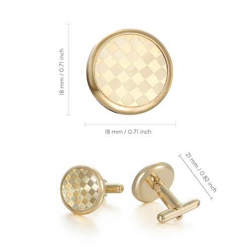 UJOY Men's Cufflinks - Gold Plated, Chessboard Design, Round Shape, Suitable for Business Wedding Dinner Formal Dress, with Gift Box - Image 2