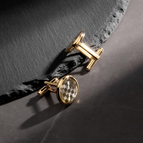 UJOY Men's Cufflinks - Gold Plated, Chessboard Design, Round Shape, Suitable for Business Wedding Dinner Formal Dress, with Gift Box - Image 4