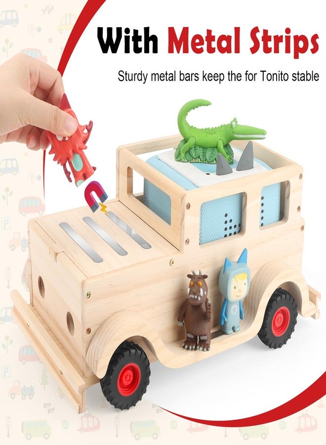 Taladad for Toniebox 2 and Toniebox 1 Tonie Shelf, Tonies Figures Tonies Storage,Magnetic Wooden Floating Shelves Compatible with Tonie Box Player Character (Natural, Car) - Image 2