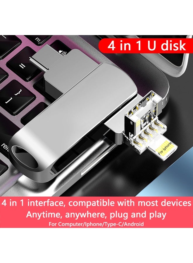 Yakiter 2TB Photo Stick for Phone Flash Drive,4in1 Memory Stick for Photos and Videos USB Stick External Storage Compatible for iPhone/iPad/Android/PC (Silver) - Image 5