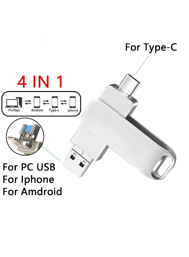 Yakiter 2TB Photo Stick for Phone Flash Drive,4in1 Memory Stick for Photos and Videos USB Stick External Storage Compatible for iPhone/iPad/Android/PC (Silver) - Image 2