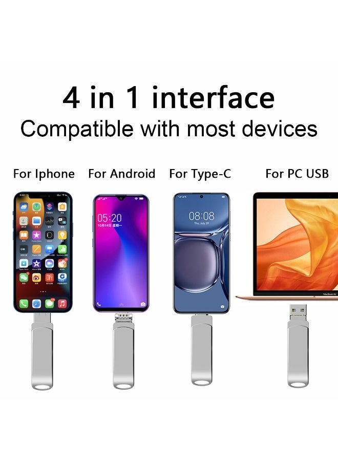 Yakiter 2TB Photo Stick for Phone Flash Drive,4in1 Memory Stick for Photos and Videos USB Stick External Storage Compatible for iPhone/iPad/Android/PC (Silver) - Image 3