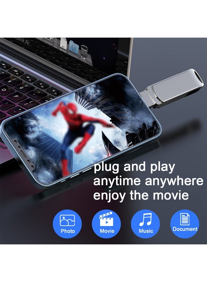 Yakiter 2TB Photo Stick for Phone Flash Drive,4in1 Memory Stick for Photos and Videos USB Stick External Storage Compatible for iPhone/iPad/Android/PC (Silver) - Image 4