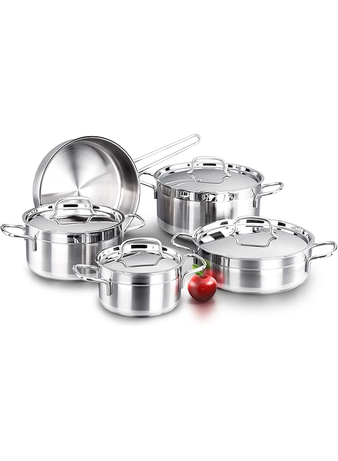 DELICI Cookware Set Stainless Steel 9 Pcs (Dsk 9W) | Superior 304 Grade Ss | Oven Safe | Heavy Base Sandwich Bottom | Corrosion & Stain Resistant | Includes Deep Sauce Pan, Fry Pan, Premium Lids - Image 1