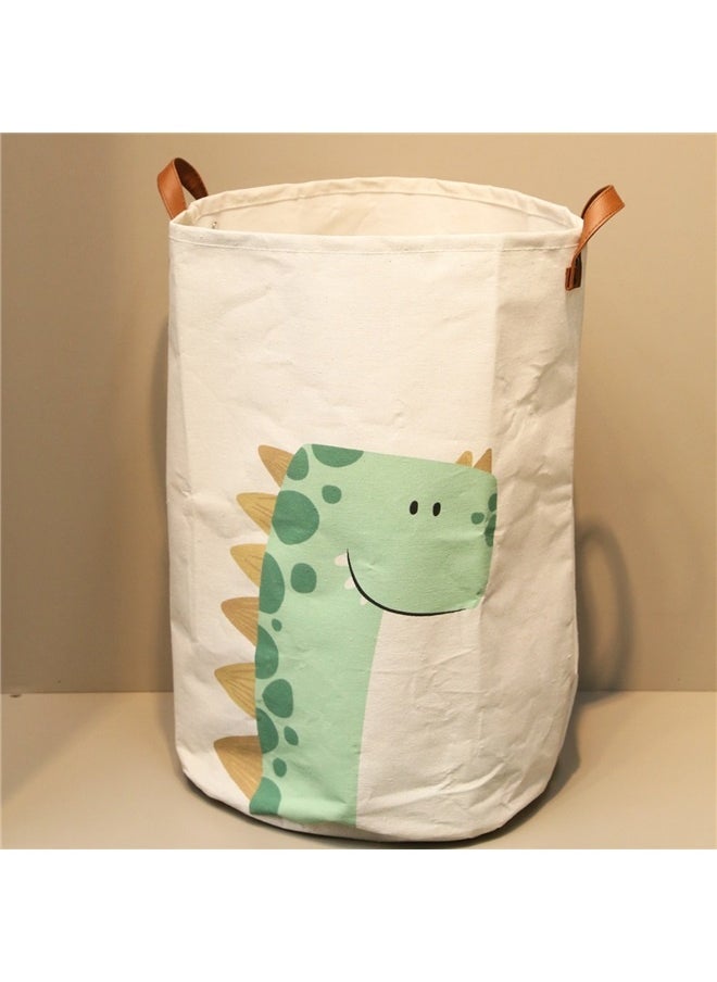 yongsheng Foldable Storage Basket For Toys 35 x 50cm，Cartoon Green Dinosaur Laundry Basket with Handle Round Bedroom Bathroon Toys Clothes Storage Basket for Nursery  - Image 2