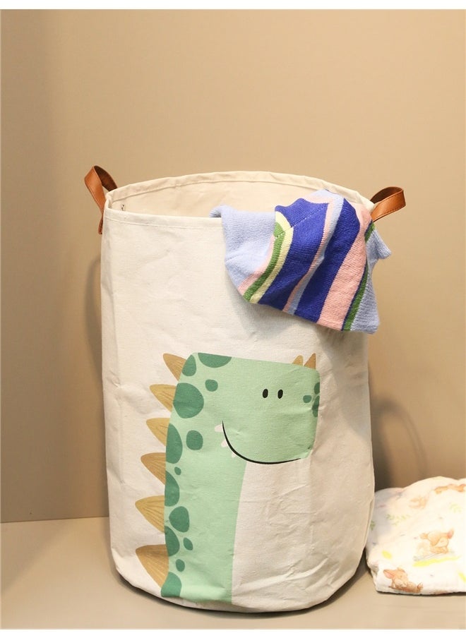 yongsheng Foldable Storage Basket For Toys 35 x 50cm，Cartoon Green Dinosaur Laundry Basket with Handle Round Bedroom Bathroon Toys Clothes Storage Basket for Nursery  - Image 4