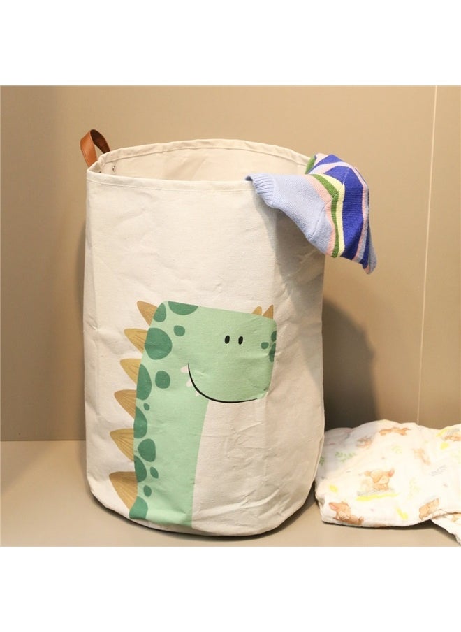 yongsheng Foldable Storage Basket For Toys 35 x 50cm，Cartoon Green Dinosaur Laundry Basket with Handle Round Bedroom Bathroon Toys Clothes Storage Basket for Nursery  - Image 3