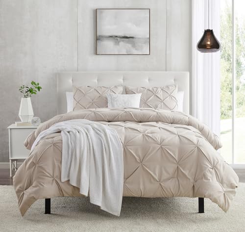 Clara Clark Linen Duvet Cover Queen Size - Pintuck Queen Duvet Cover Set, 3 Piece Double Brushed Duvet Covers with Button Closure, 1 Pinch Pleated Duvet Cover 90x90 inches and 2 Pillow Shams Luxury Bedding - Image 1