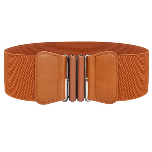 REDHORNS Fabric Elastic Waist Belt for Women Dresses Vintage Design Stretchy Wide Belt for Ladies Saree - Free Size (LD132B_Brown) - Image 1