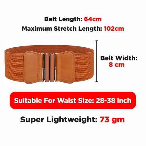 REDHORNS Fabric Elastic Waist Belt for Women Dresses Vintage Design Stretchy Wide Belt for Ladies Saree - Free Size (LD132B_Brown) - Image 3