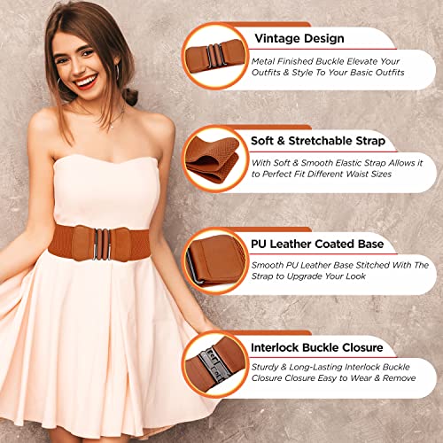 REDHORNS Fabric Elastic Waist Belt for Women Dresses Vintage Design Stretchy Wide Belt for Ladies Saree - Free Size (LD132B_Brown) - Image 2